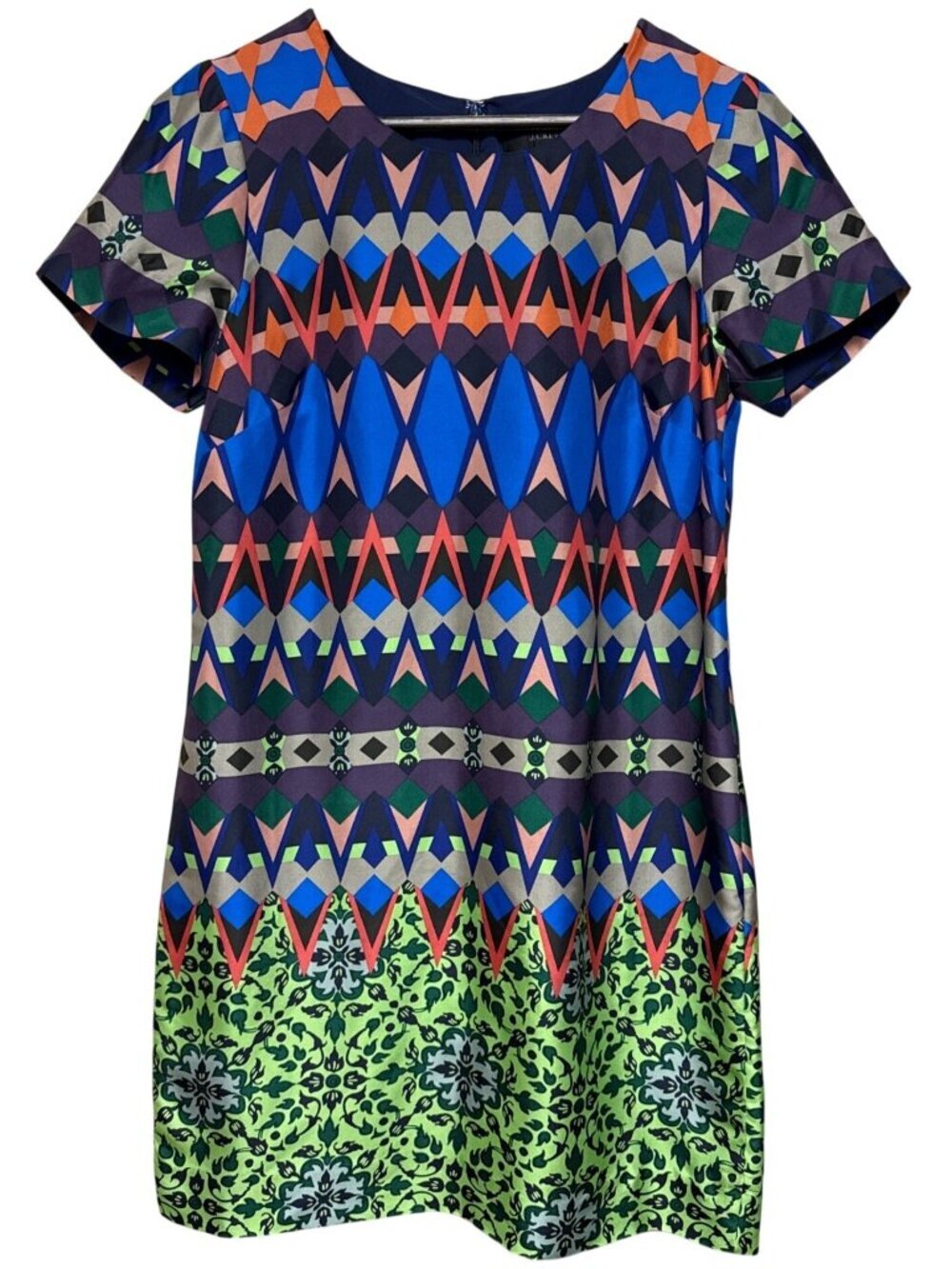 J.Crew Gemstone Floral 100% Silk Shift Dress Women's Size 2 Tribal Vibrant Boho